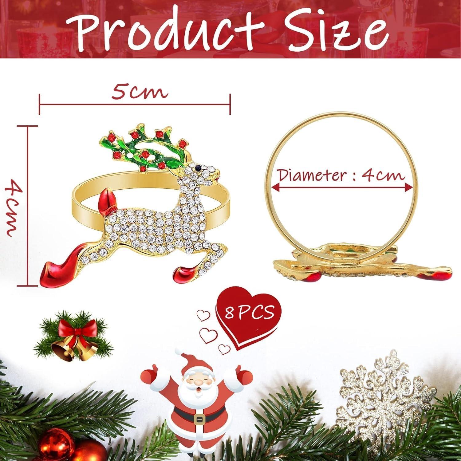 8er Set Weihnachts Serviettenringe Gold mit Hirsch und Strass