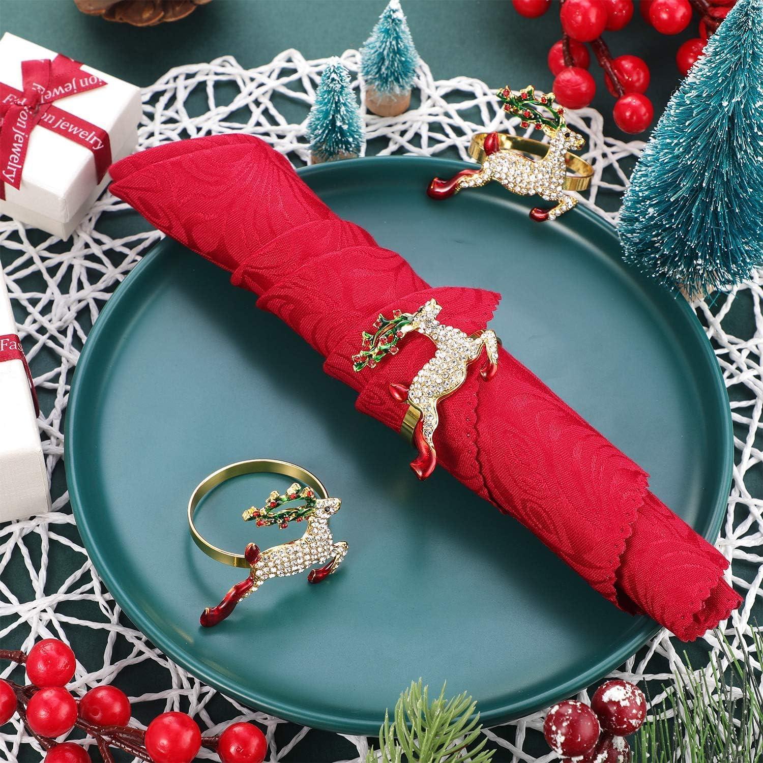 Weihnachts Serviettenringe Gold Hirsch Strass Tischdekoration 8 Stück