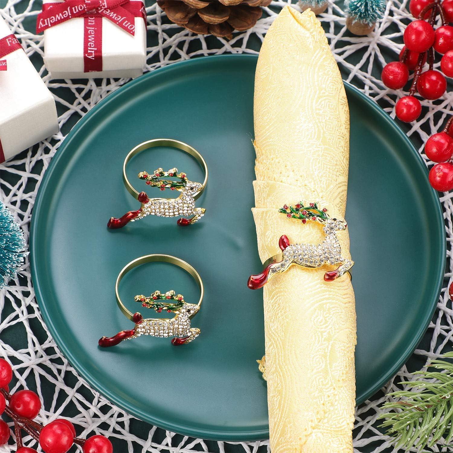 Weihnachts Serviettenringe Hirsch Gold Strass 8er Set Tischdekoration 5cm x 4cm