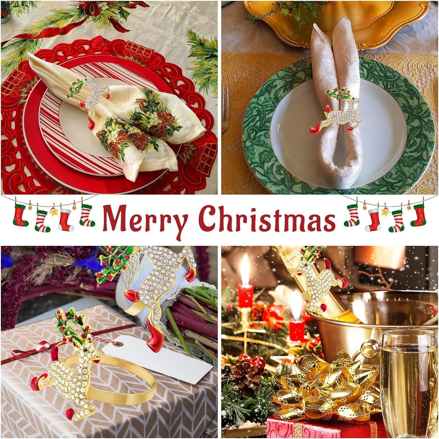 Weihnachts Serviettenringe Hirsch Gold Strass 8er Set Tischdekoration 5cm x 4cm