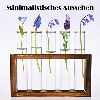 Cieex Reagenzglas Blumenvase Set mit Holzständer - Modernes