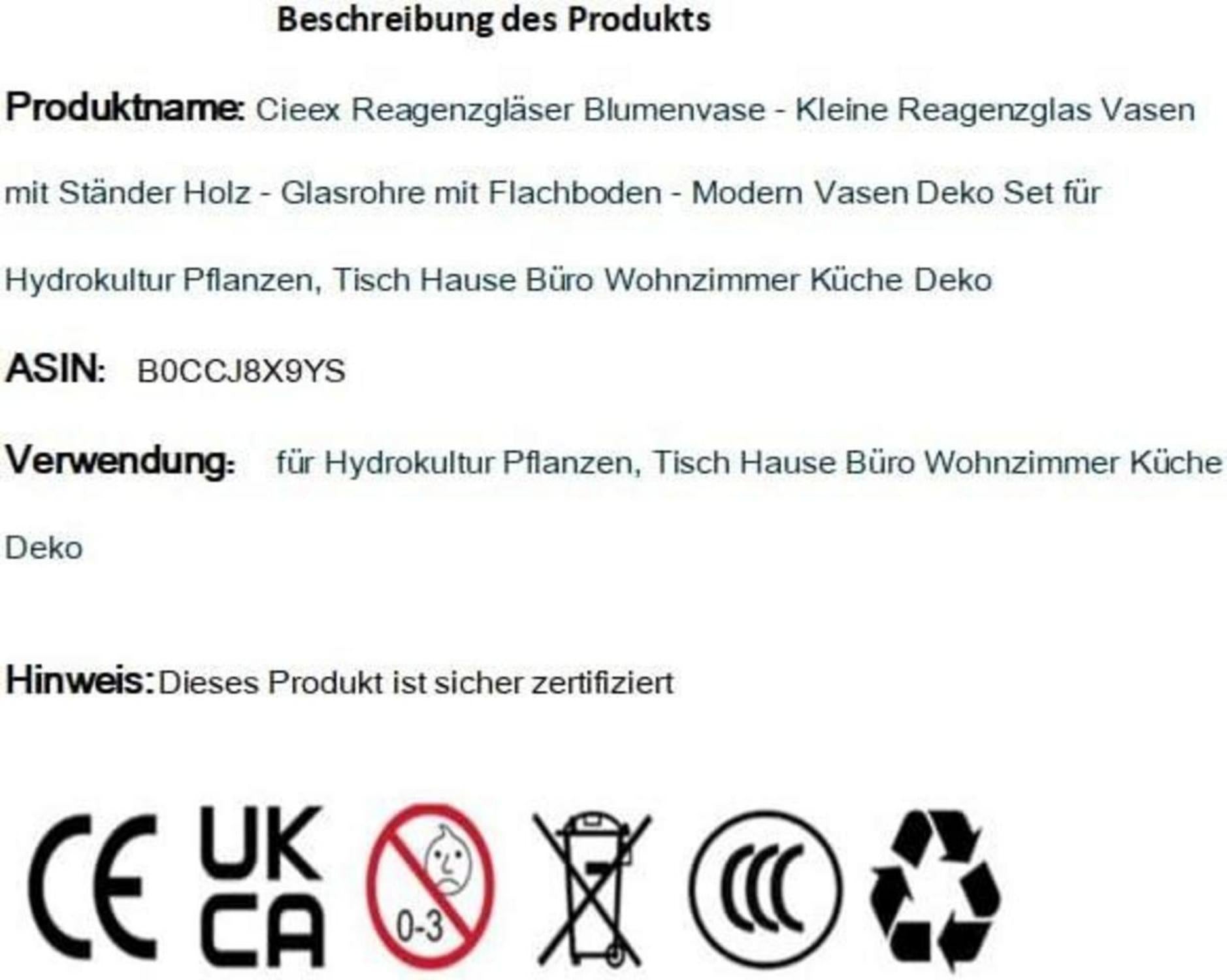 Cieex Reagenzglas Vasen Set mit Holzständer - Moderne Deko für Pflanzen