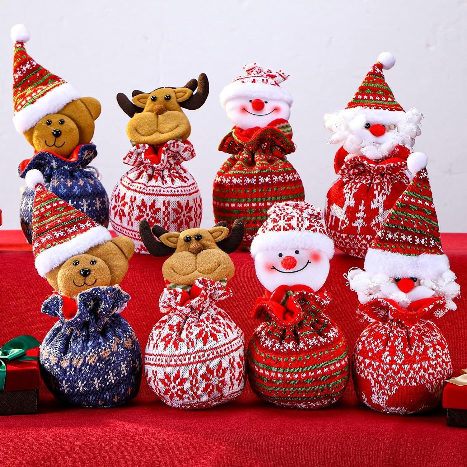 8er Set Weihnachten Gestrickte Puppen Geschenktüten 27cm 3D