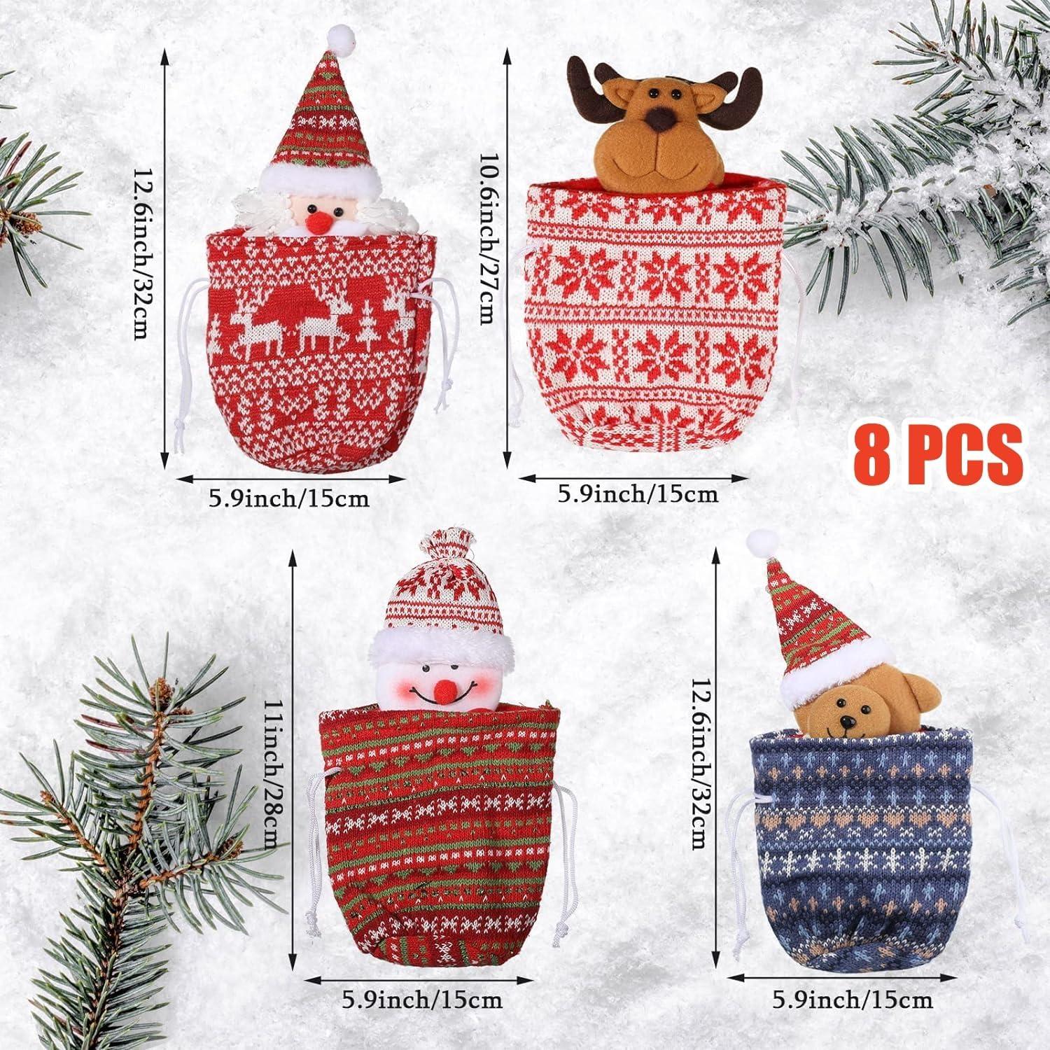 8er Set Weihnachten Gestrickte Puppen Geschenktüten 27cm 3D