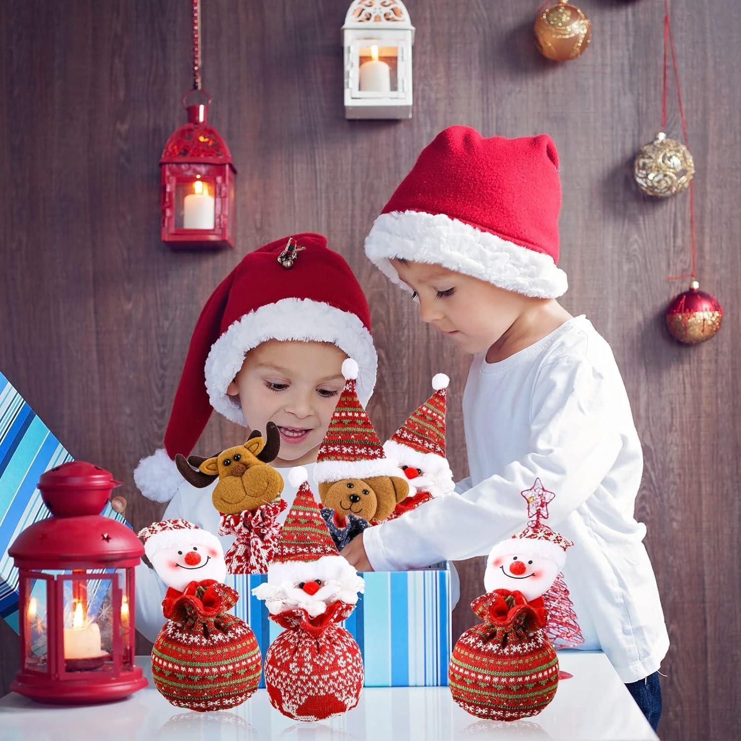 Weihnachten Gestrickte Puppen Geschenktüten 27CM - 8er Pack 3D Weihnachtsmuster, Wiederverwendbare Sackleinen Geschenktüten