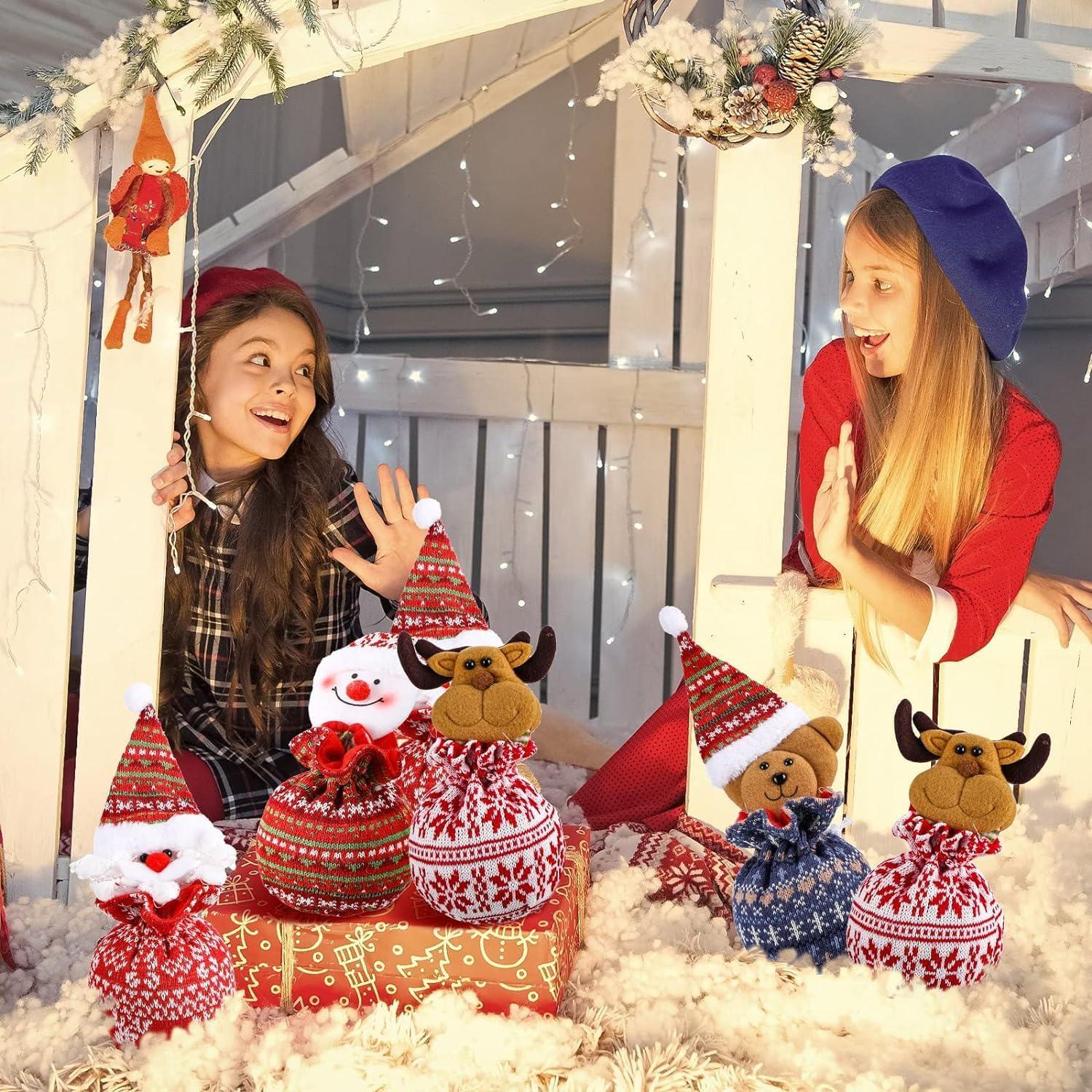 Weihnachten Gestrickte Puppen Geschenktüten 3D Weihnachtsmann Elchbär