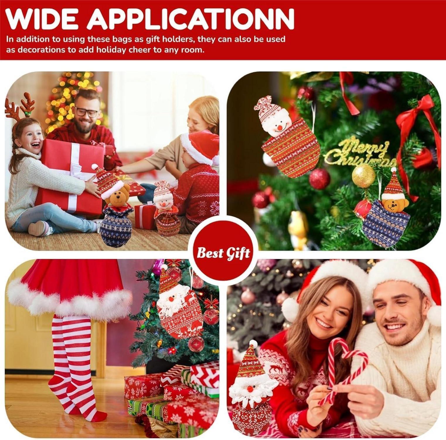 8er Set Weihnachts-Geschenktüten 27CM Wiederverwendbar 3D Weihnachtsmotive