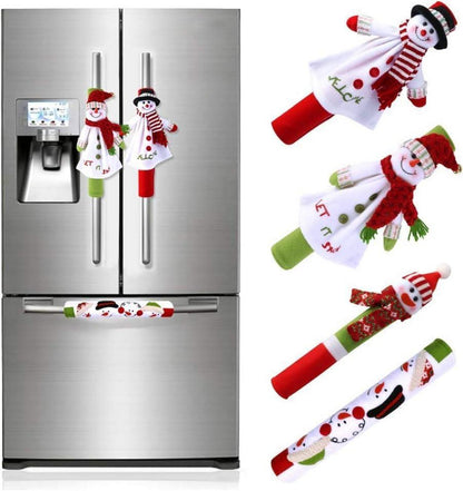 4er Set Weihnachts Kühlschrank Griffabdeckungen Schneemann Design