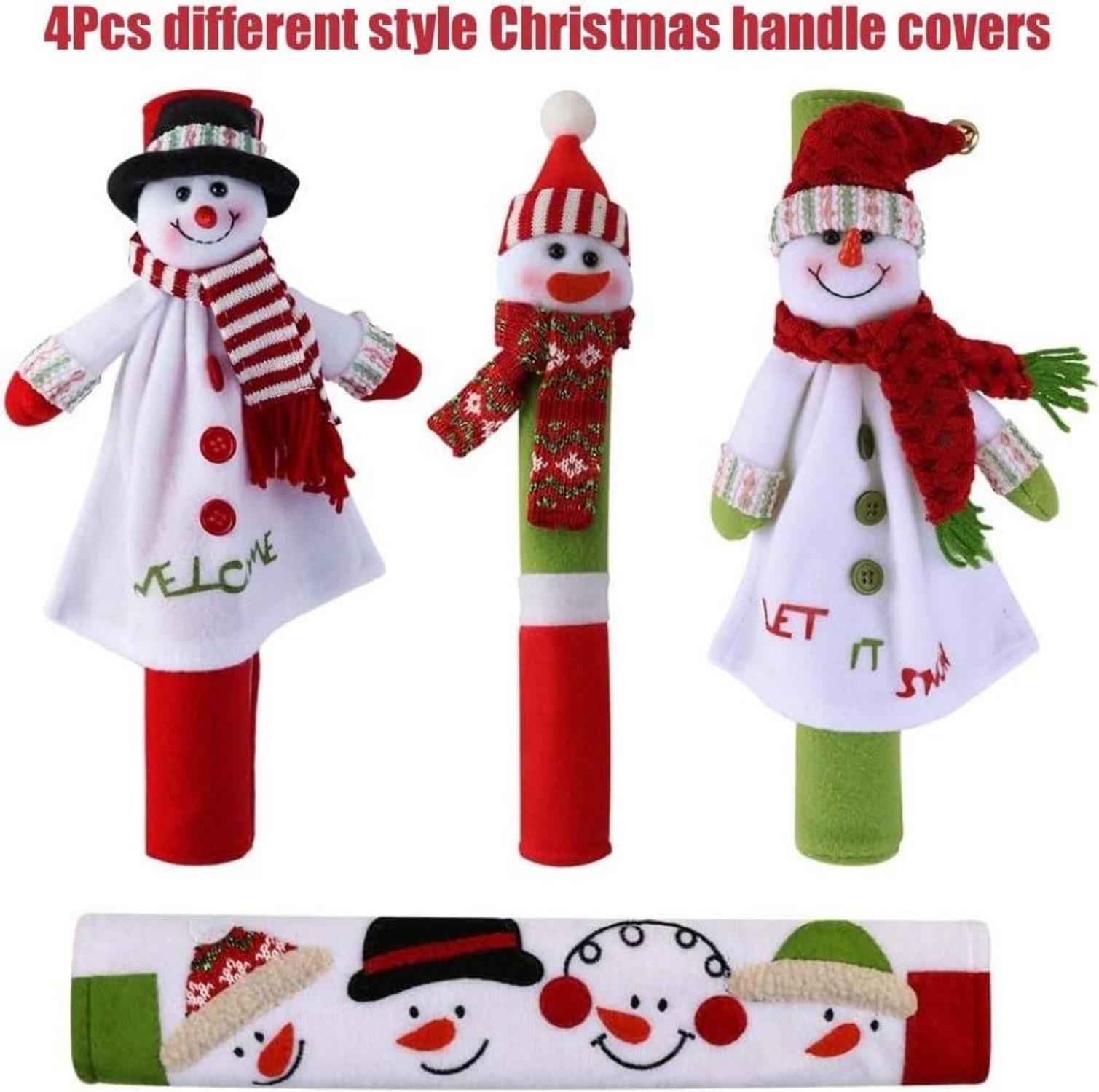 4er Set Weihnachts Kühlschrank Griffabdeckungen Schneemann Design