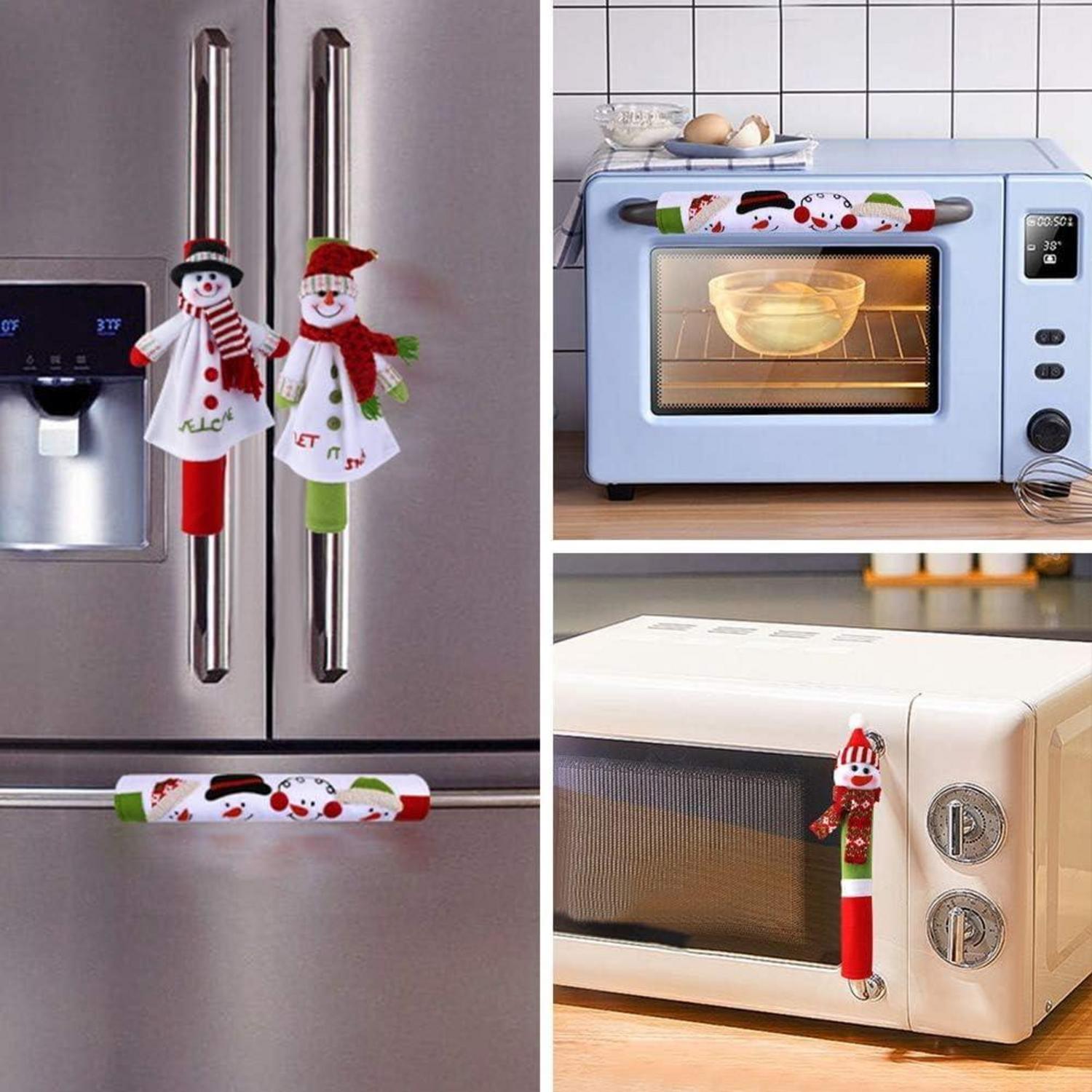 4 Stück Weihnachts Kühlschrank Griffabdeckungen Schneemann Design 32CM