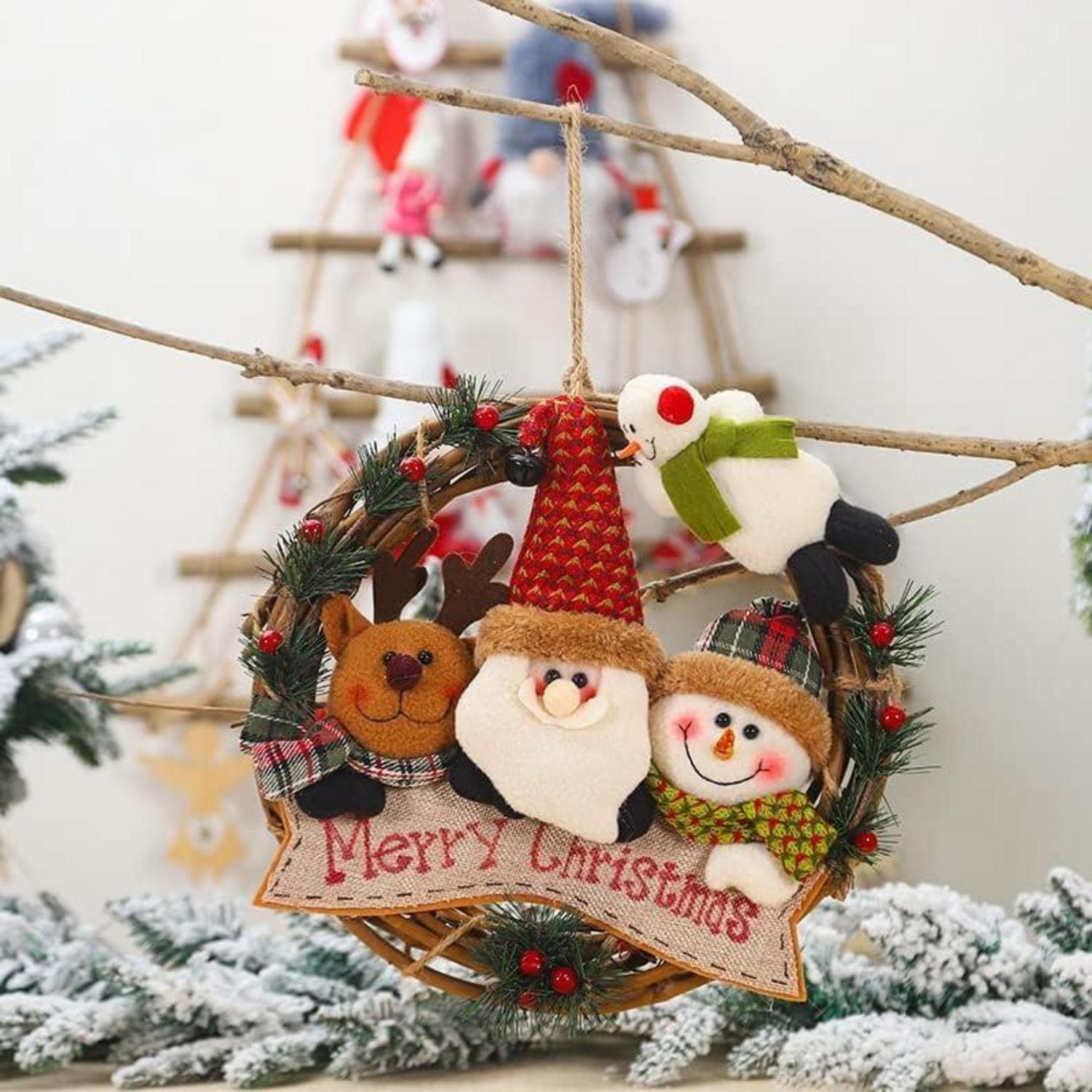 Weihnachts Puppenkranz mit Elch Weihnachtsmann Schneemann 30cm
