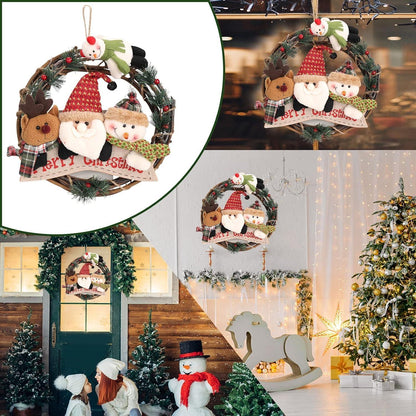 Weihnachts Puppenkranz 30CM Künstlicher Rattan Adventskranz Elch Santa