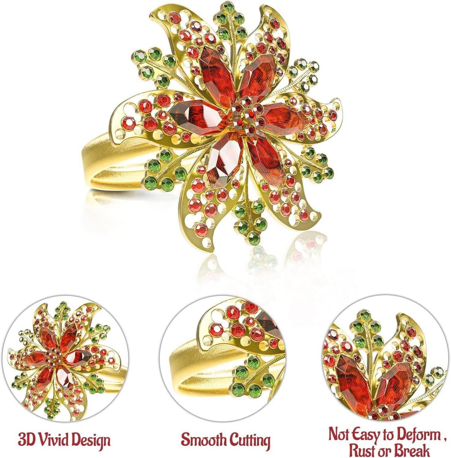Weihnachts Serviettenringe Gold Blumen Strass 8 Stück 4x4cm