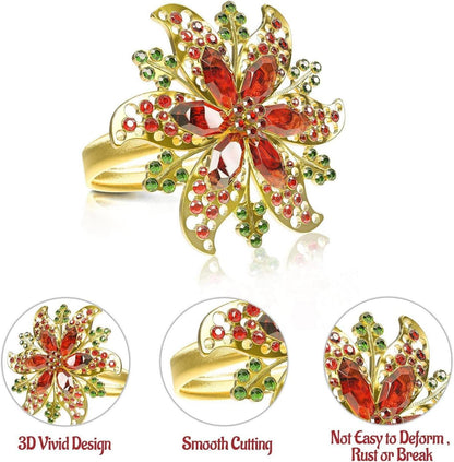 Weihnachts Serviettenringe Gold Blumen Strass 8 Stück 4x4cm