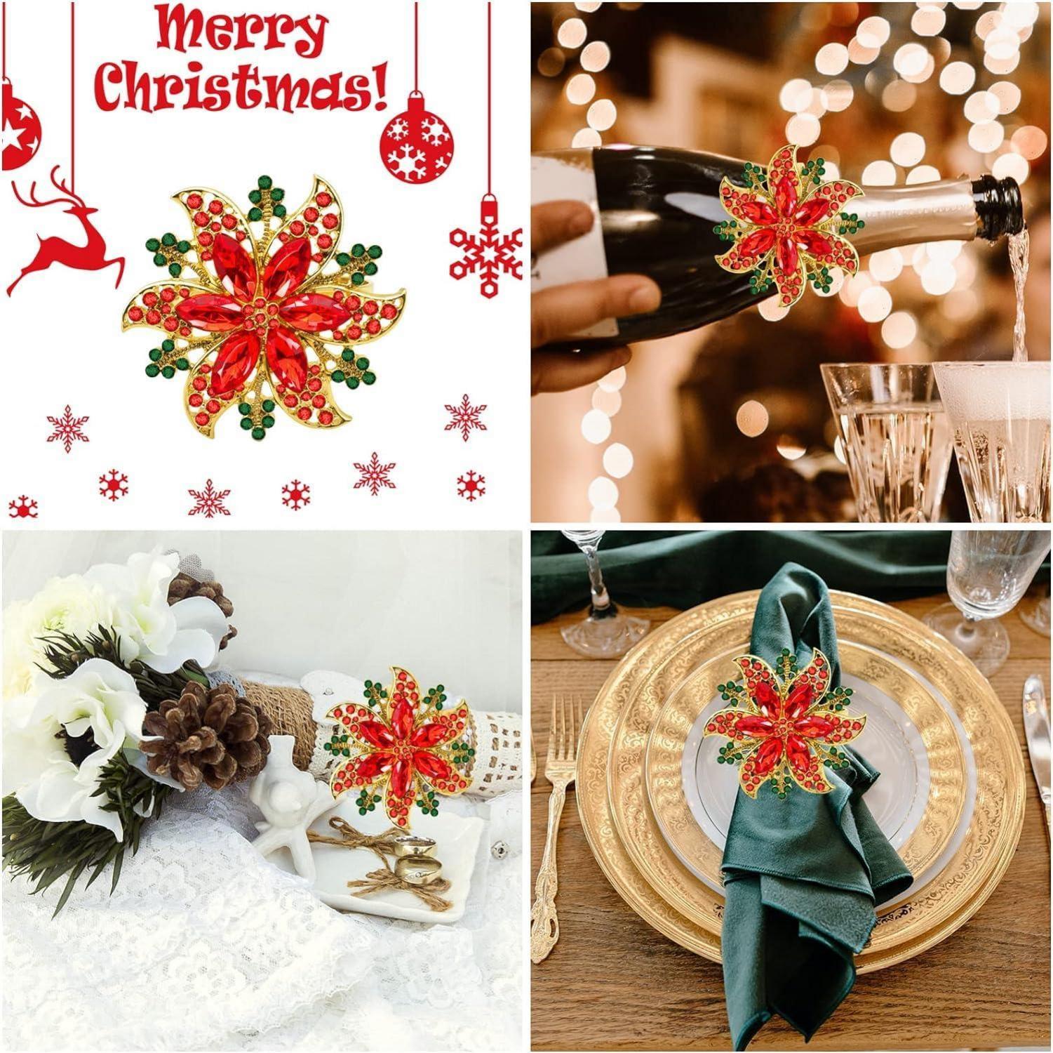 Weihnachts Serviettenringe Gold Blumen Strass Hochzeit Dekoration