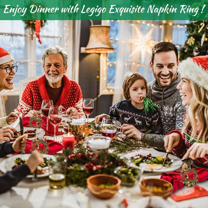 8 Weihnachts Serviettenringe Gold mit Strass für Tischdekoration