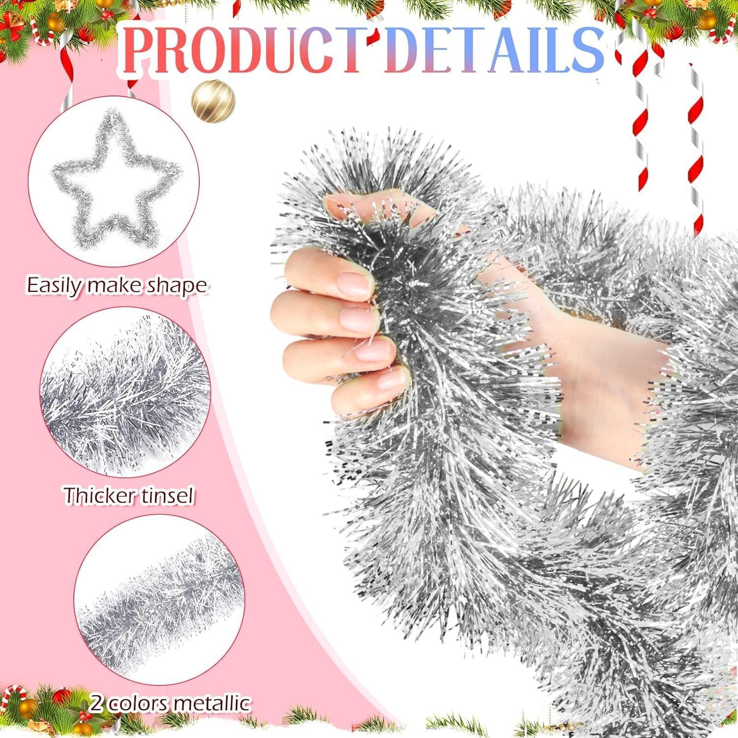 Weihnachts Lametta Girlande Silber 10M Frostspitze Glitzernd