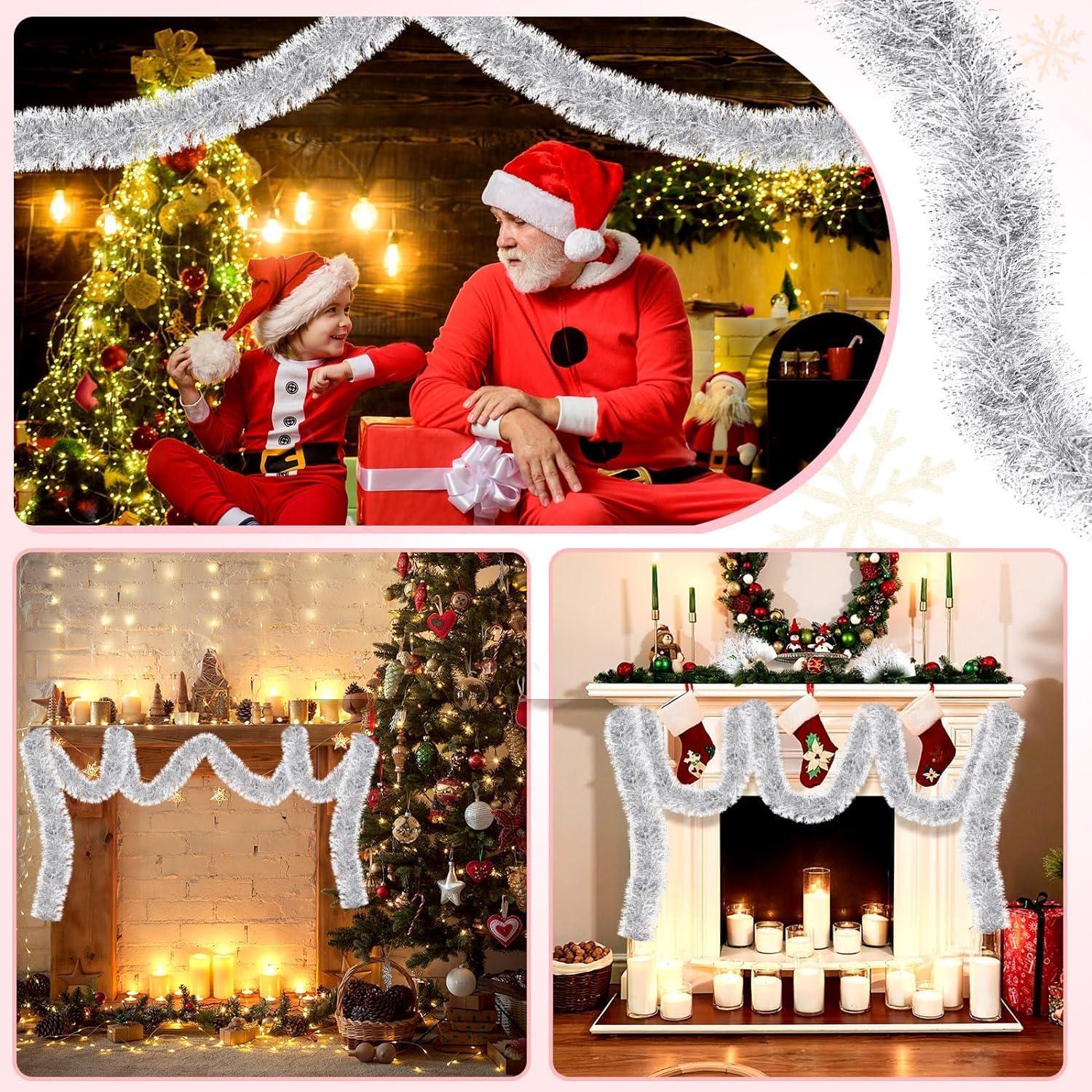 Weihnachts Lametta Girlande 10M Silber Glitzer Winter Fest Deko