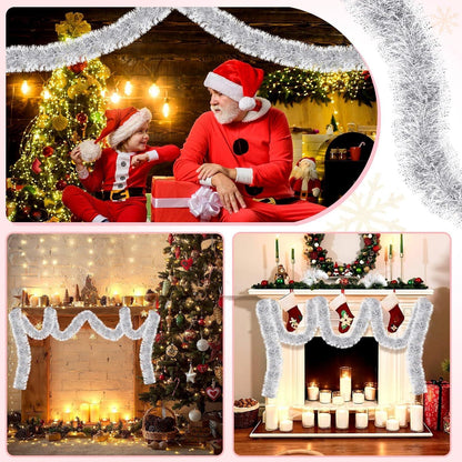 Weihnachts Lametta Girlande 10M Silber Glitzer Winter Fest Deko