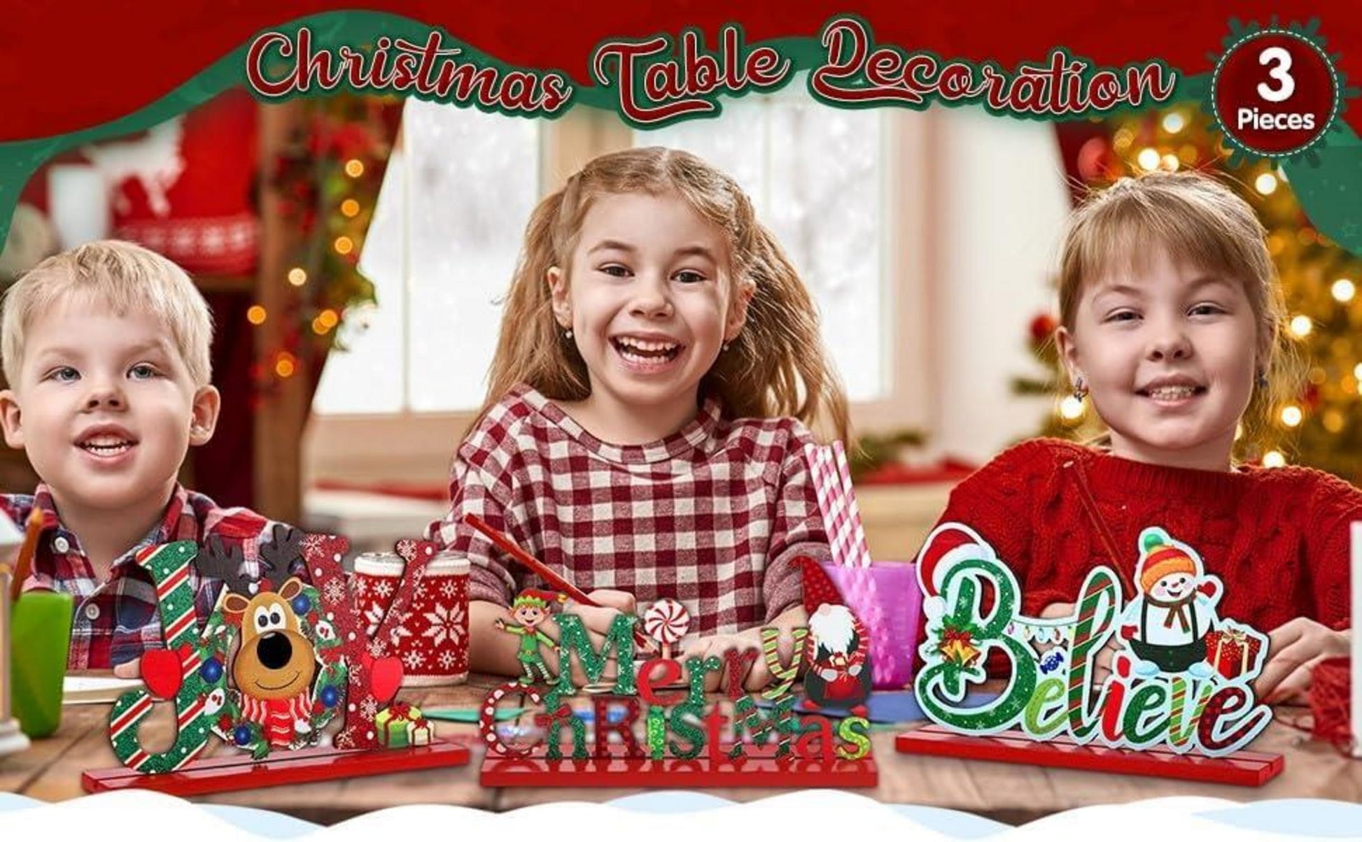 Weihnachts Tischdekorationen Holz Merry Christmas Joy Believe