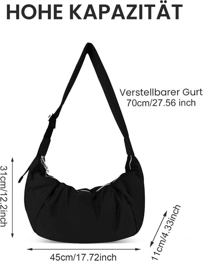 Umhängetasche Damen Nylon Große Kapazität Crossbody Bag Einfarbig