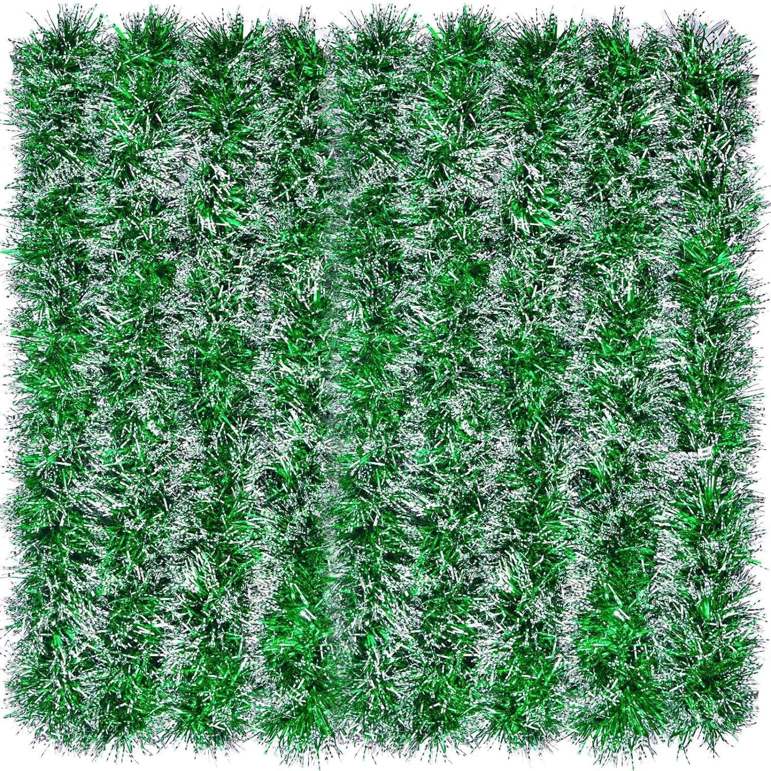 10m Weihnachts Lametta Girlande Grüne Glitzernde Frostspitze