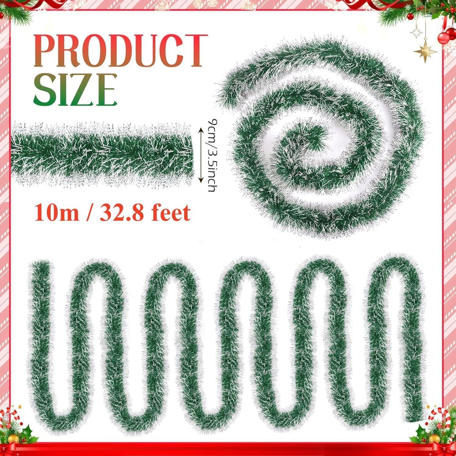 10m Weihnachts Lametta Girlande Grüne Glitzernde Frostspitze