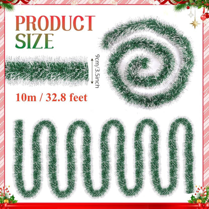 10m Weihnachts Lametta Girlande Grüne Glitzernde Frostspitze