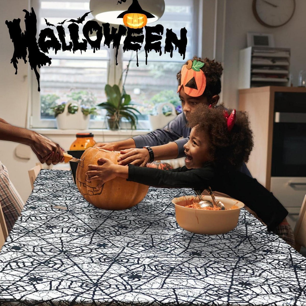 Halloween Tischdecke Spinnennetz Schwarz Spitze 152x213cm