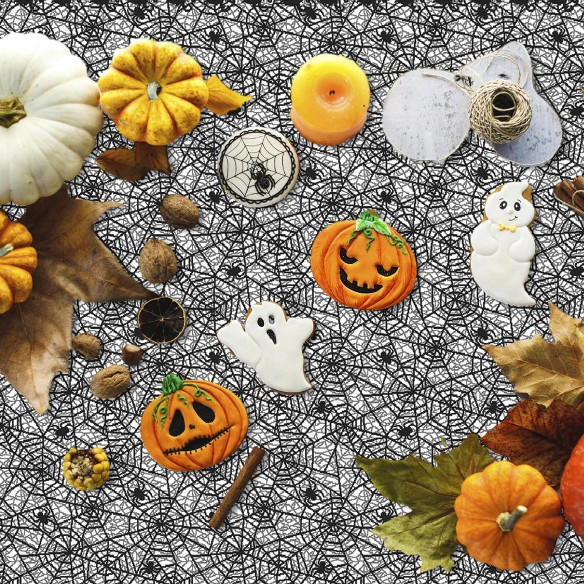 Halloween Tischdecke Spinnennetz Schwarz Spitze 152x213cm