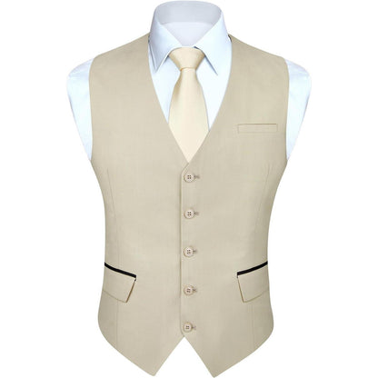 Herren Anzugweste Elegant V-Ausschnitt mit Taschen Champagne