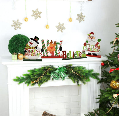 6er Weihnachts Tischdeko Hölzern Merry Christmas Joy Schneemann