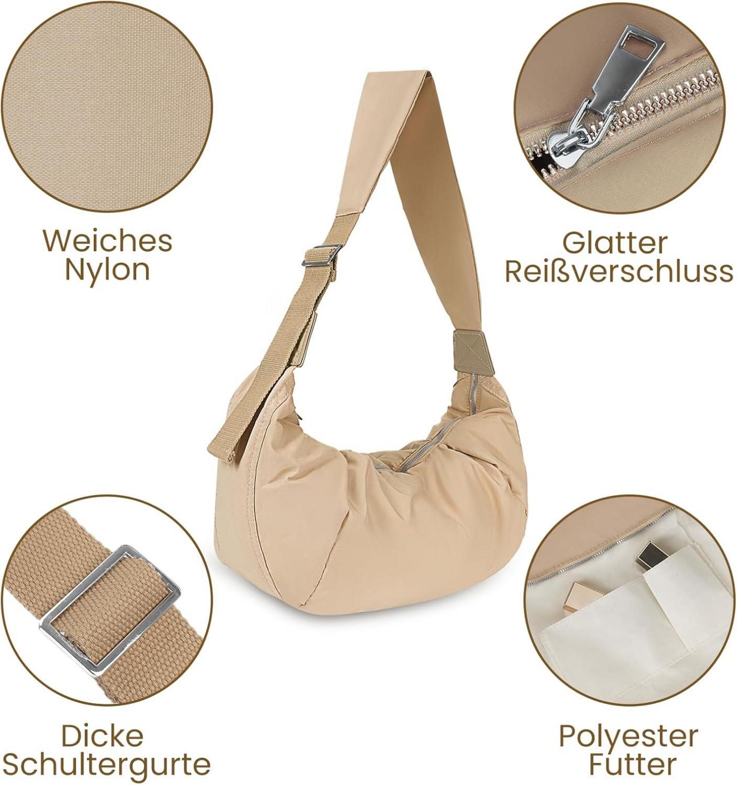 Damen Umhängetasche Große Kapazität Nylon Handtasche Crossbody Hellbraun