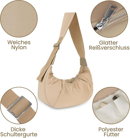 Damen Umhängetasche Große Kapazität Nylon Handtasche Crossbody Hellbraun