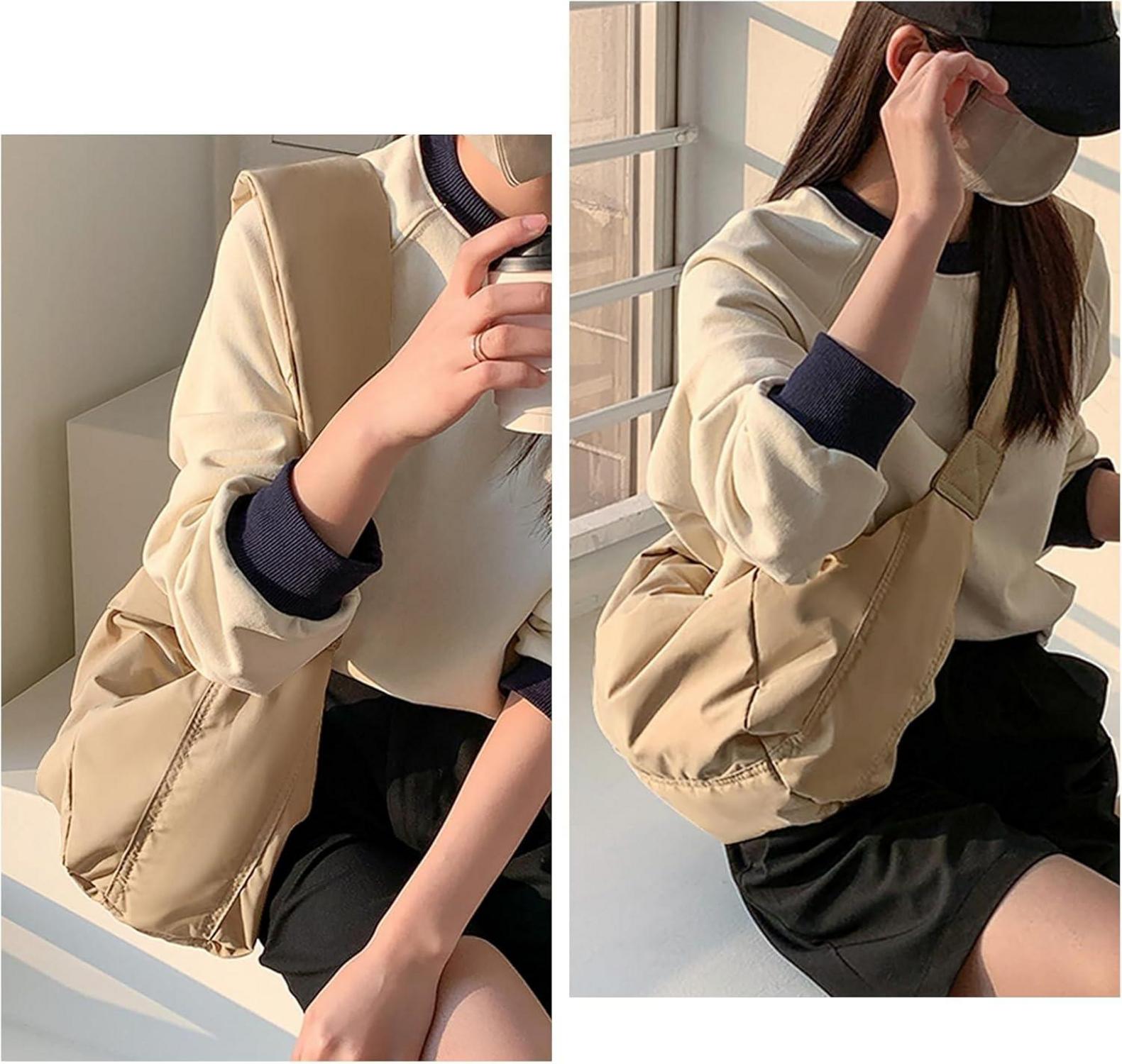 Damen Umhängetasche Große Kapazität Nylon Handtasche Crossbody Hellbraun