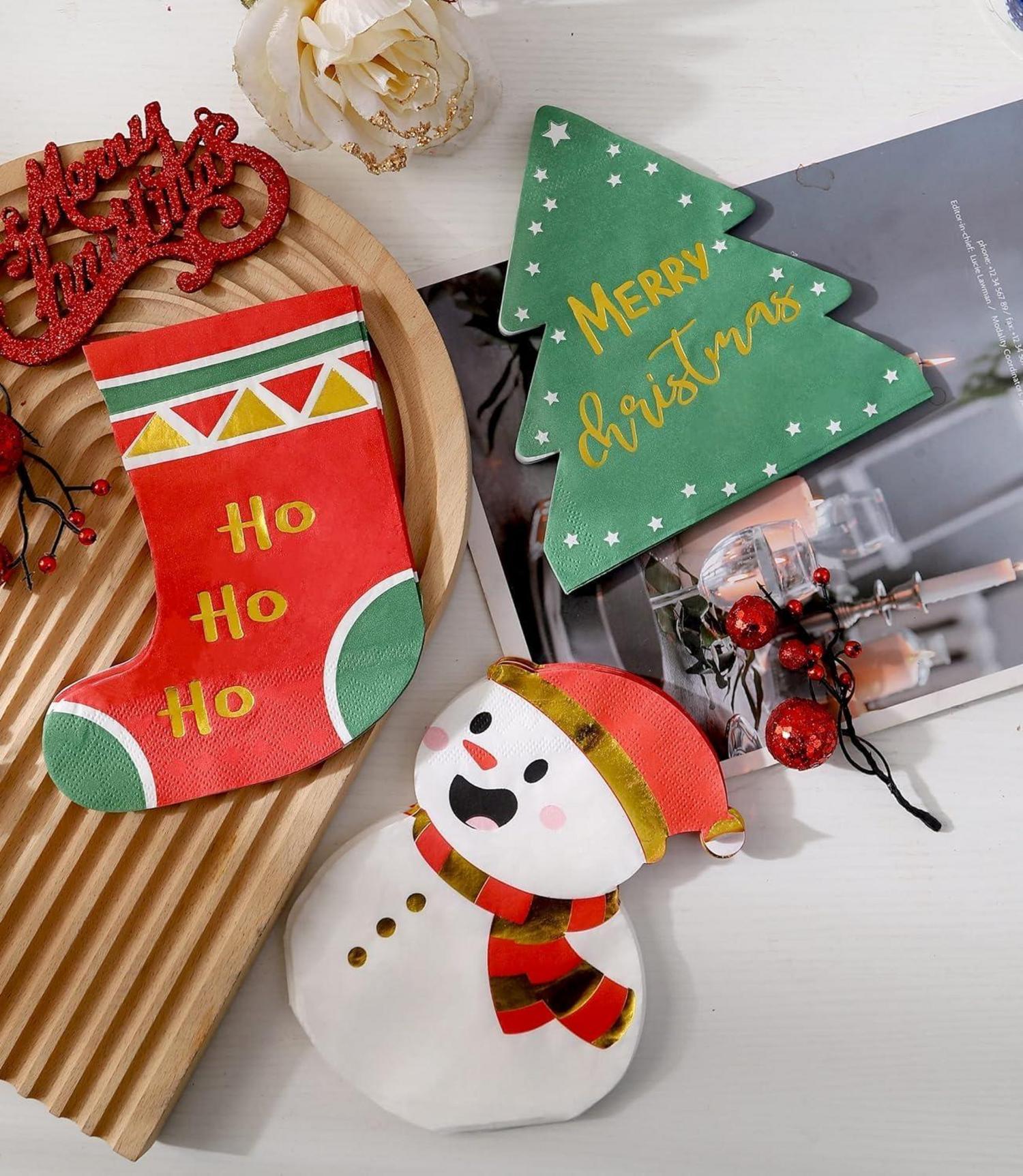 Weihnachts Servietten 60 Stück 3-lagig Papier Schneemann Baumform