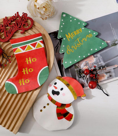 Weihnachts Servietten 60 Stück 3-lagig Papier Schneemann Baumform