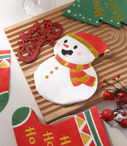 60 Stück Weihnachtsservietten 3-lagig Papier Socken Schneemann Baum 16x14cm