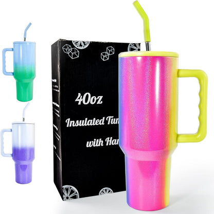 Thermobecher 40oz Edelstahl Strohhalm Isoliert Tragbar Vibrant Rainbow