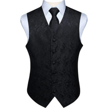 Herren Weste Krawatte Einstecktuch Set Jacquard 3XL Schwarz