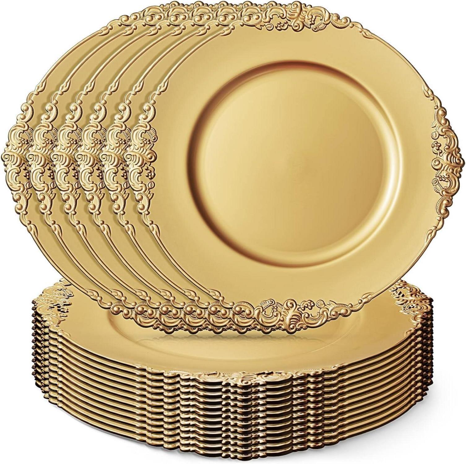 Goldene Platzteller 12 Stück mit geprägtem Rand 33cm, für