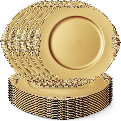 Goldene Platzteller 12 Stück mit geprägtem Rand 33cm, für