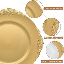 Goldene Platzteller 12er Set mit geprägtem Rand, 33 cm - für