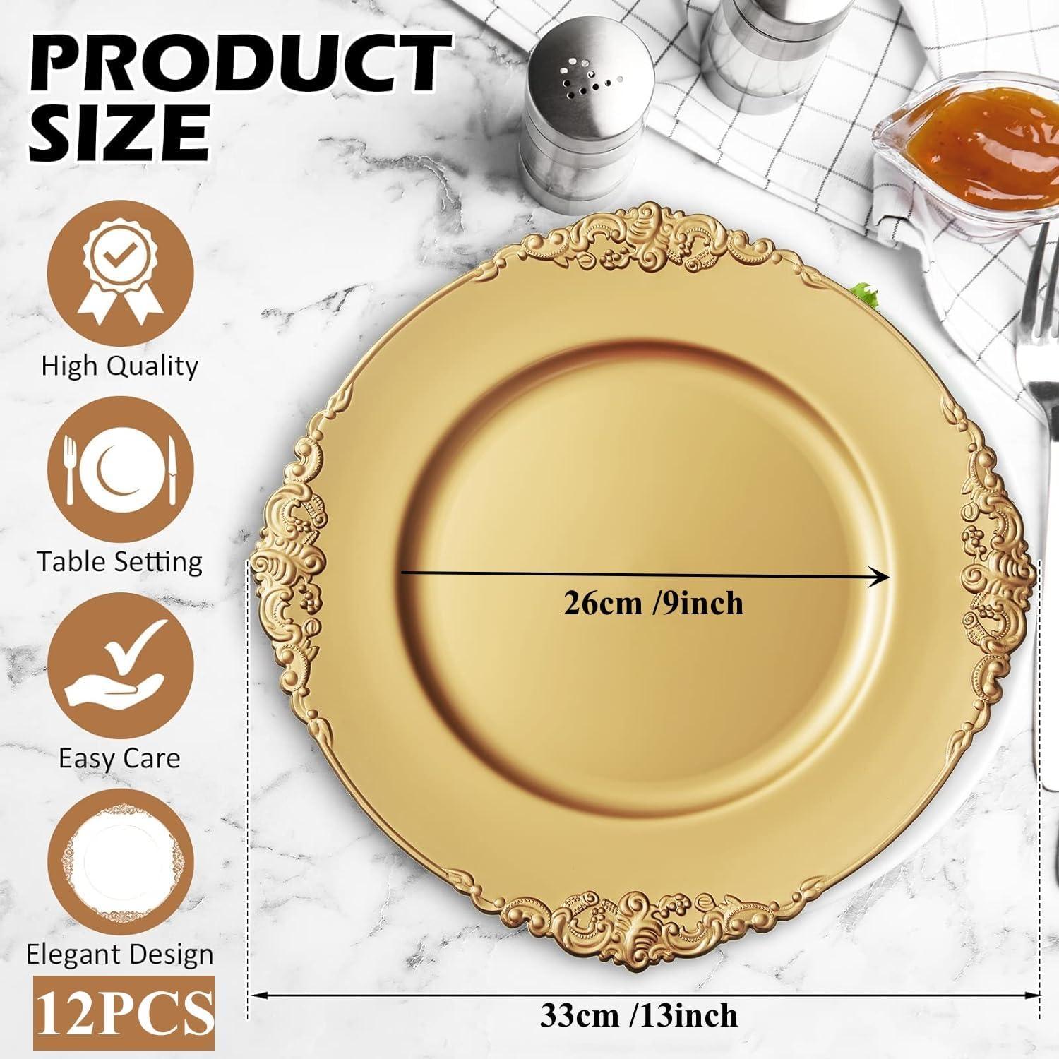 Goldene Platzteller 12 Stück mit geprägtem Rand 33cm, für