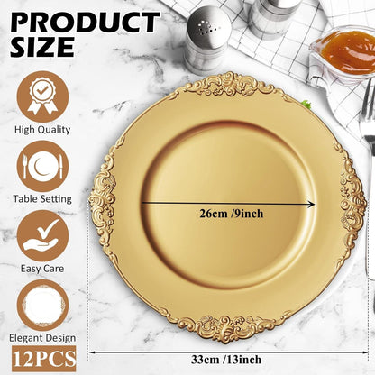 Goldene Platzteller 12 Stück mit geprägtem Rand 33cm, für