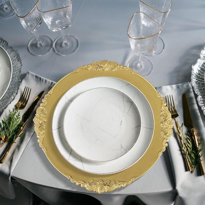 Goldene Platzteller 12er Set mit Geprägtem Rand, 33CM - Hochwertiger Kunststoff - Für Weihnachten Halloween Hochzeit Party