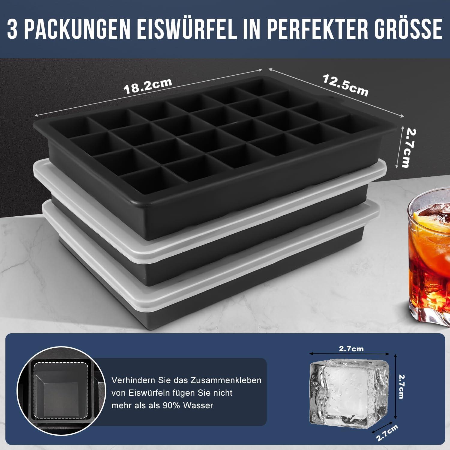 Walfos® Silikon Eiswürfelform 3x24Gitter mit Deckel BPA-frei - für Cocktails Whisky Wein