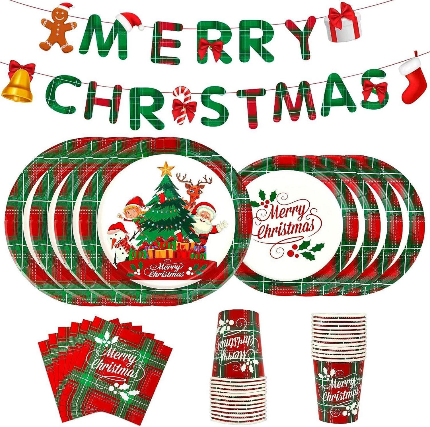 Weihnachtsfeier Partygeschirr Set 114-teilig für 24 Gäste
