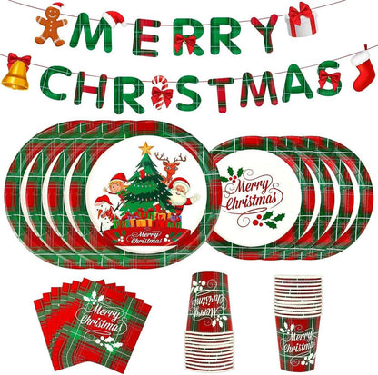 Weihnachtsfeier Partygeschirr Set 114-teilig für 24 Gäste