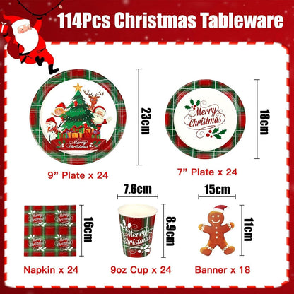 Weihnachten Partygeschirr Set 114-teilig für 24 Gäste